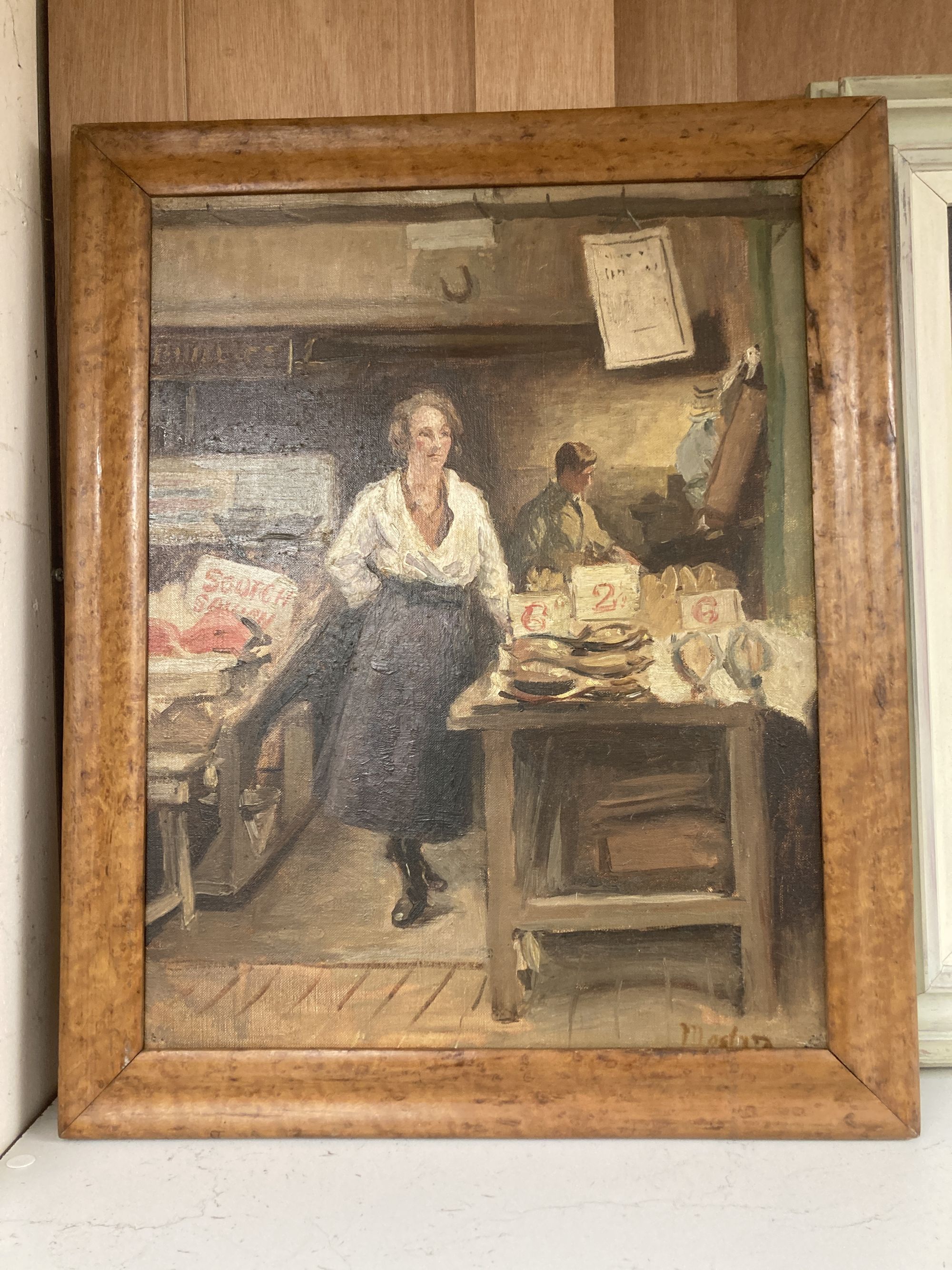 Mostyn, oil on canvas, Fishmongers Stall, signed, 45 x 35cm
